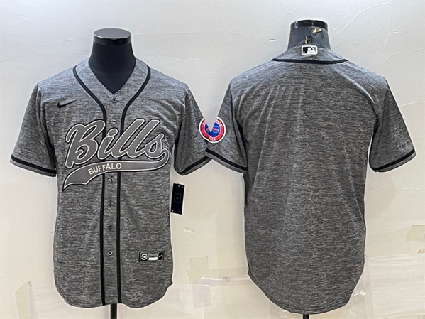 Men's Buffalo Bills Blank Gray With Patch Cool Base Stitched Baseball Jersey - Click Image to Close